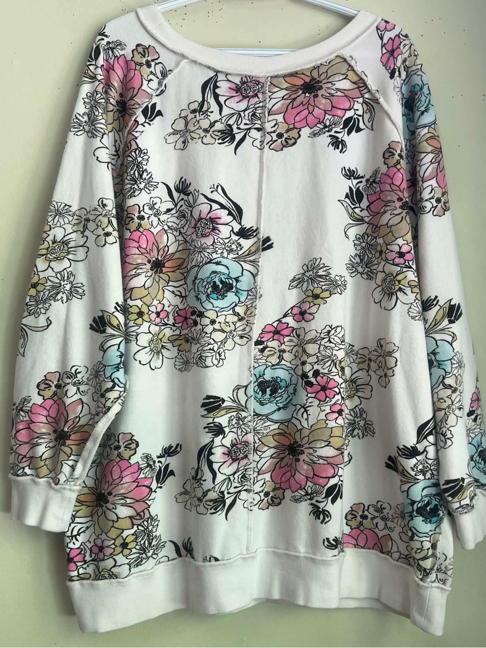 Free People Cream Floral Scoop-Neck Sweatshirt with Pink & Blue Blooms - Picture 2 of 4
